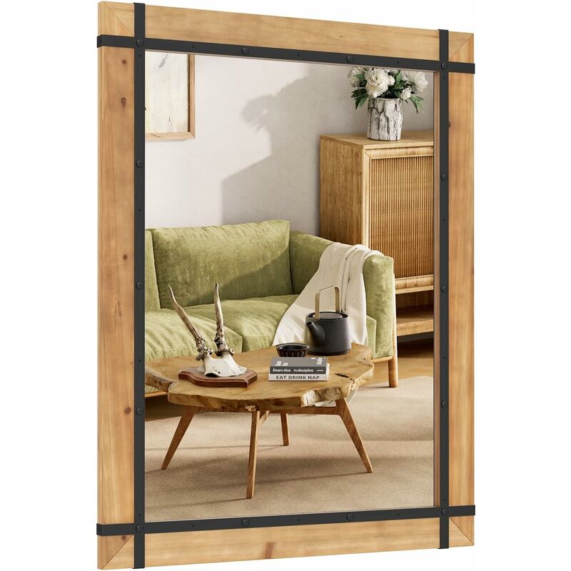 foto del prodotto specchio da parete 77 x 100 cm, specchio rettangolare con cornice in legno di abete, specchio da parete per bagno ingresso e camera da letto costway