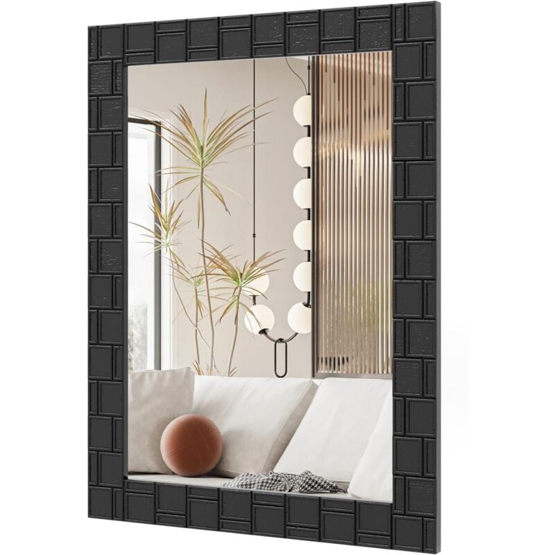 foto del prodotto specchio da parete 80 x 60 cm, specchio moderno con cornice in legno, montaggio verticale e orizzontale, specchio rettangolare per bagno soggiorno