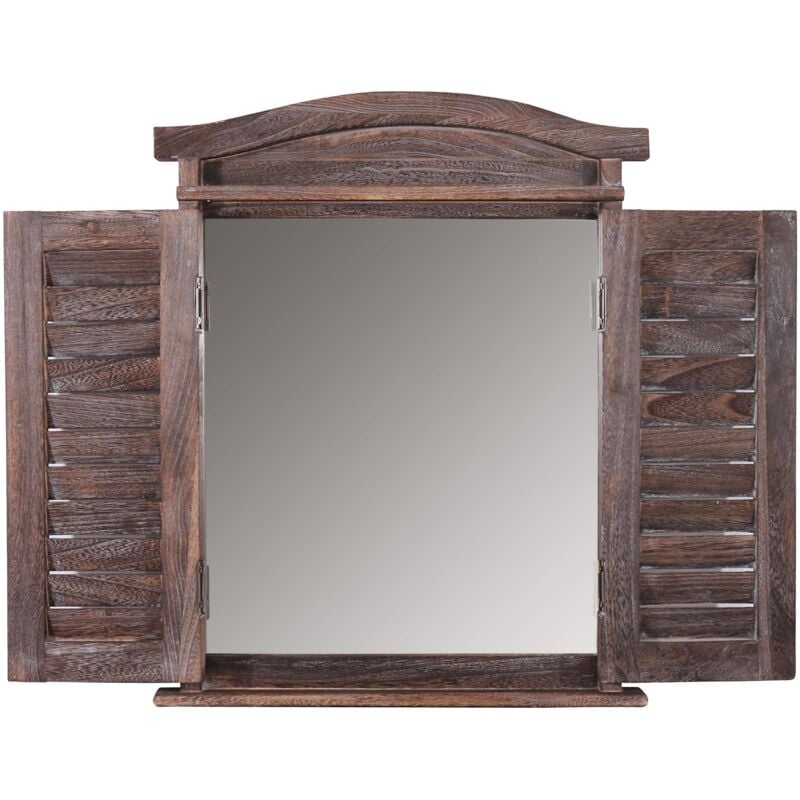 foto del prodotto specchio da parete a forma di finestra con ante 53x42x5cm in legno invecchiato marrone 040005484
