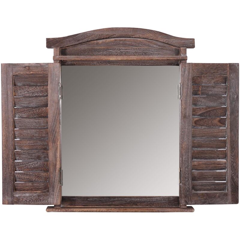 foto del prodotto specchio da parete a forma di finestra con ante 53x42x5cm in legno marrone invecchiato 040005484