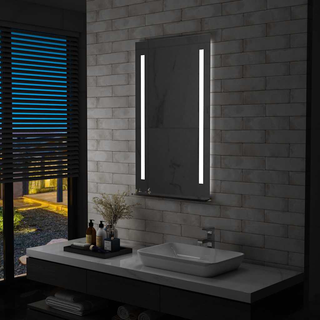 foto del prodotto specchio da parete a led per bagno con ripiano 60x100 cm cod mxl 67764