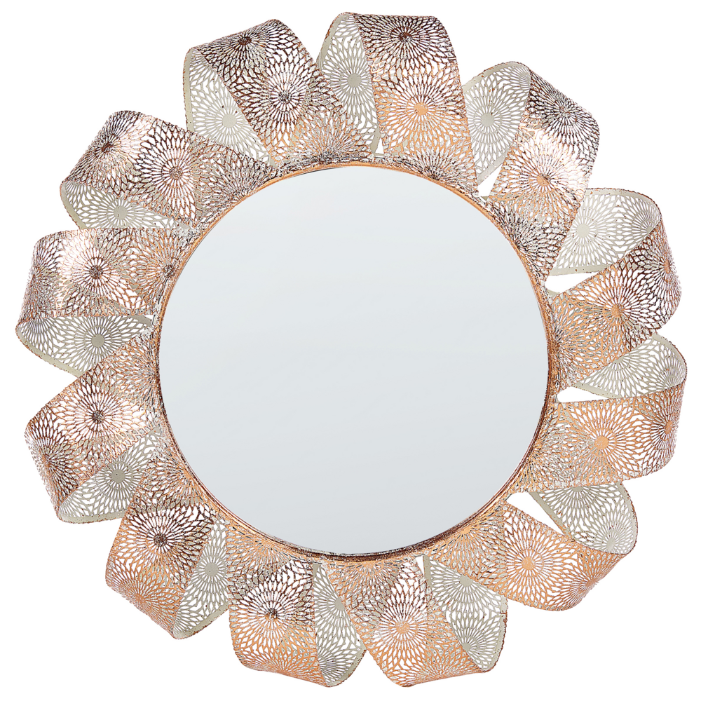 foto del prodotto specchio da parete bianco con rame 54 cm telaio rotondo a spirale decorativo soggiorno camera da letto