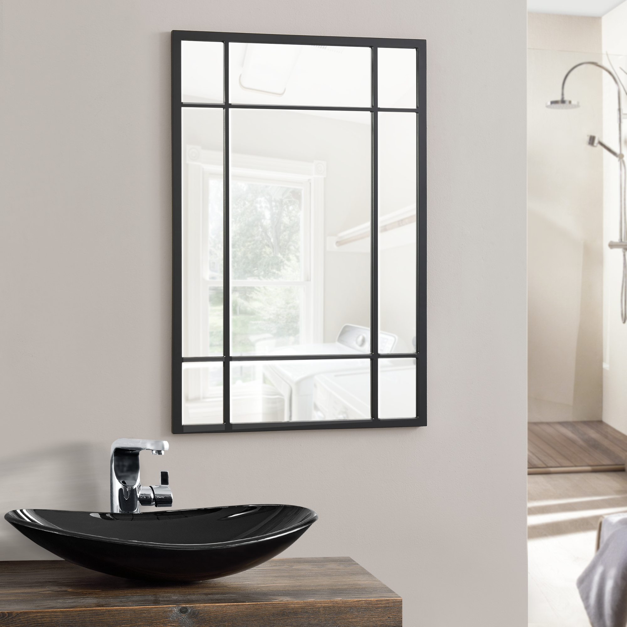 foto del prodotto specchio da parete colobraro 90 x 60 cm rettangolare nero en.casa 