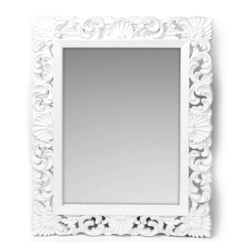 foto del prodotto specchio da parete con cornice a fantasia colore bianco specchio2