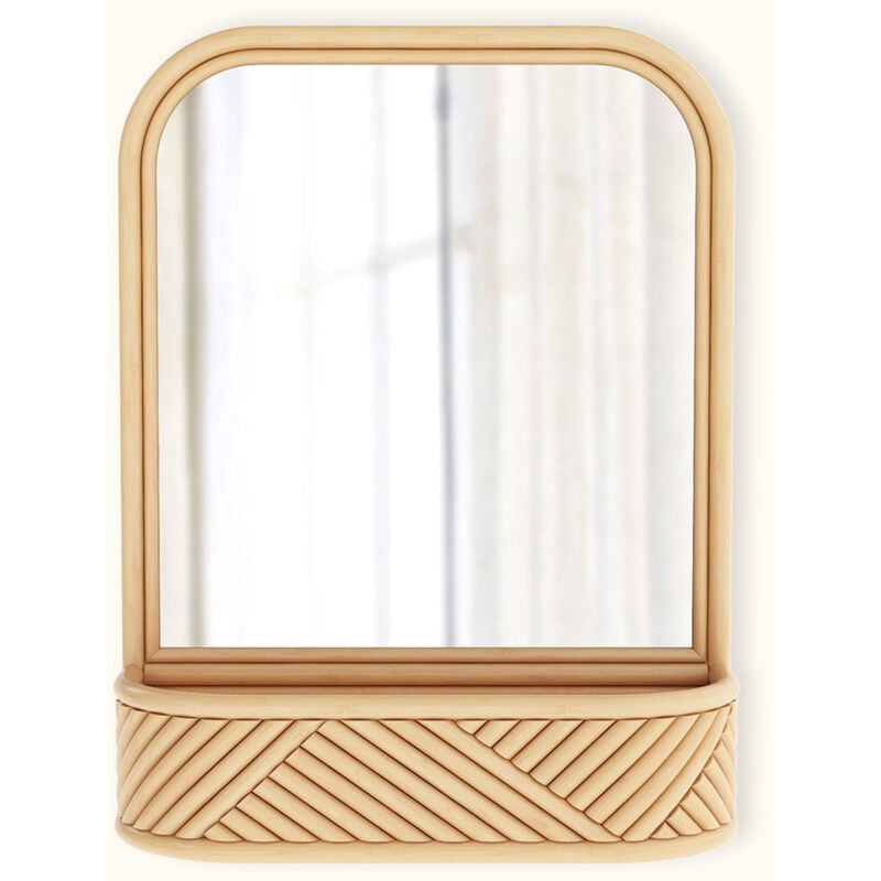 foto del prodotto specchio da parete con cornice in rattan stile boho bali amara naturale