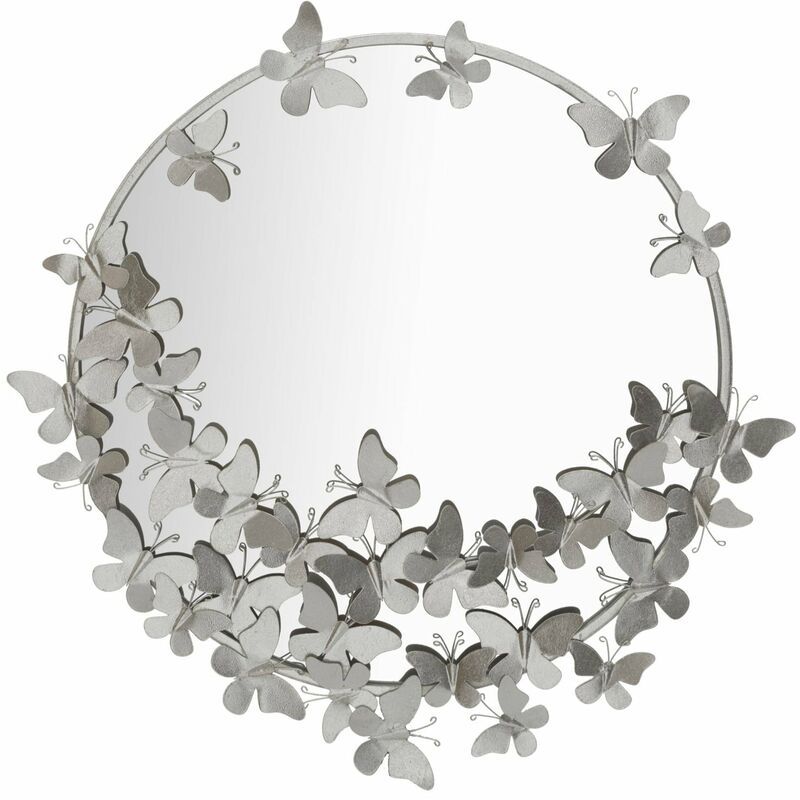 foto del prodotto specchio da parete con farfalle in ferro color argento per bagni e camere da letto 74 x 75 cm