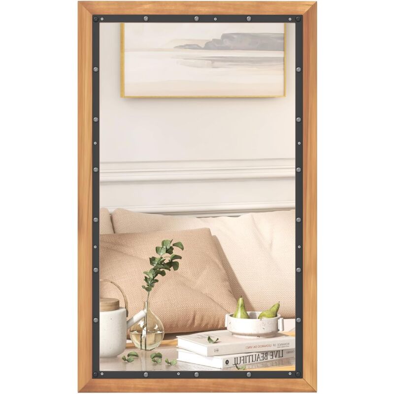 foto del prodotto specchio da parete con ganci, specchio rettangolare con cornice in legno, specchio decorativo rustico, per soggiorno, camera da letto, ingresso,