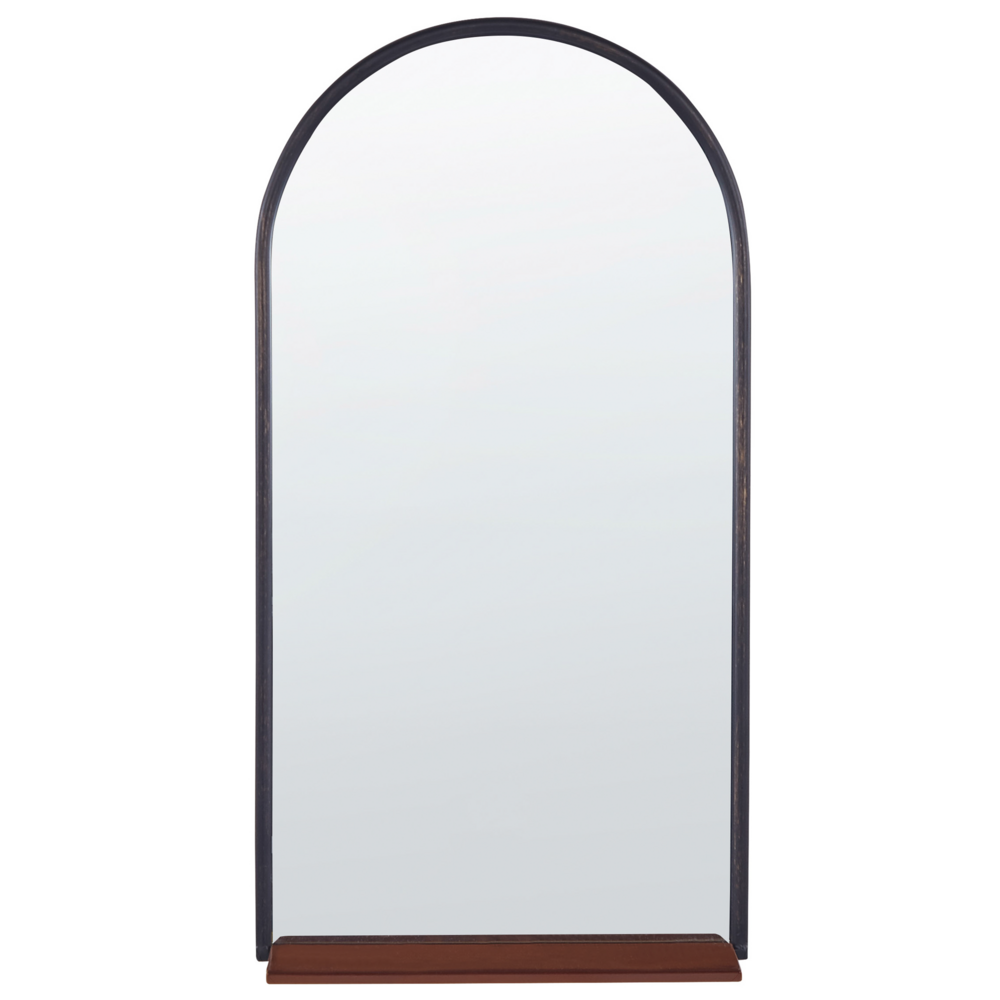 foto del prodotto specchio da parete con mensola cornice in metallo nero rame 40 x 67 cm forma ovale appeso design moderno