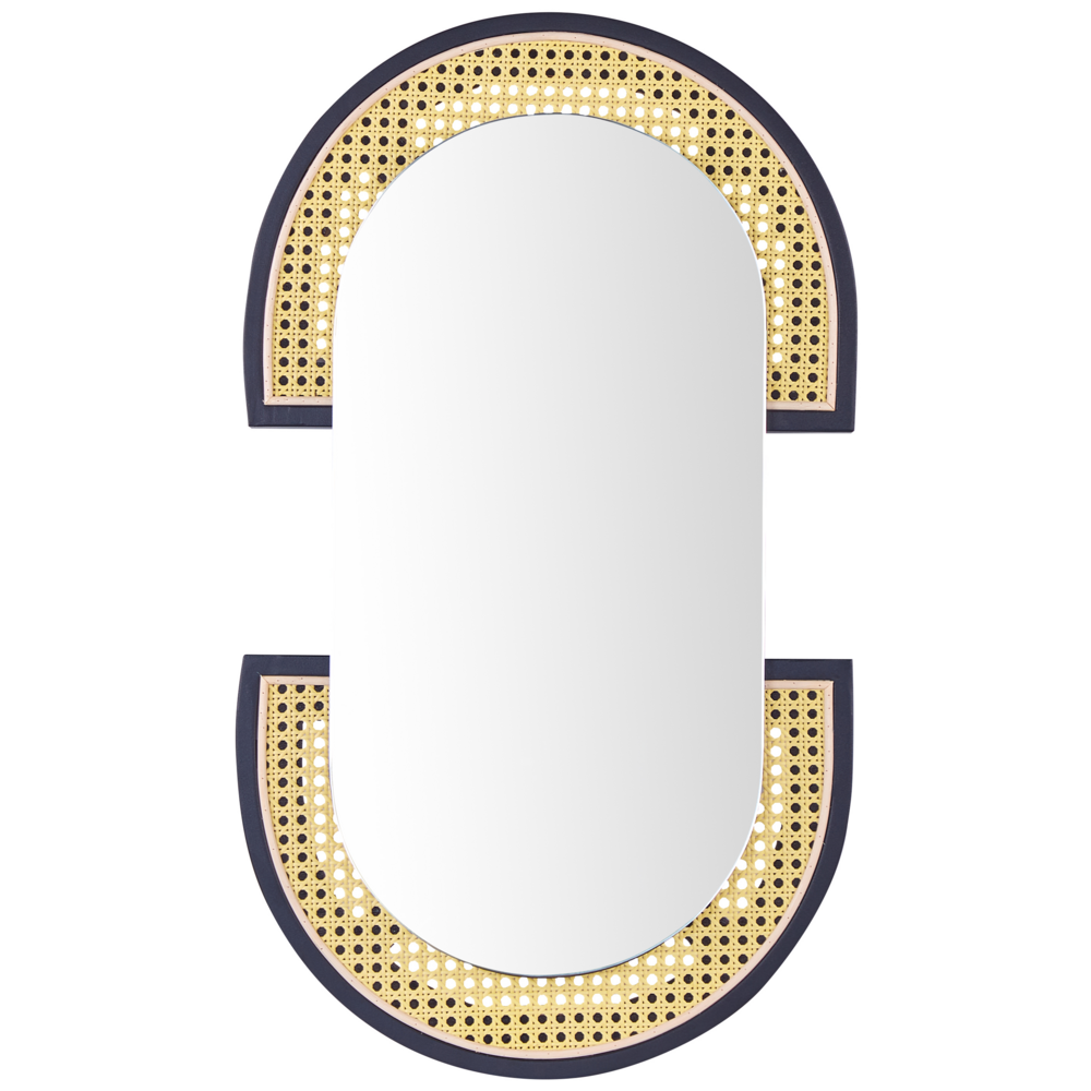 foto del prodotto specchio da parete con struttura ovale in rattan e metallo nero 43 x 75 cm corridoio camera da letto soggiorno stile boho