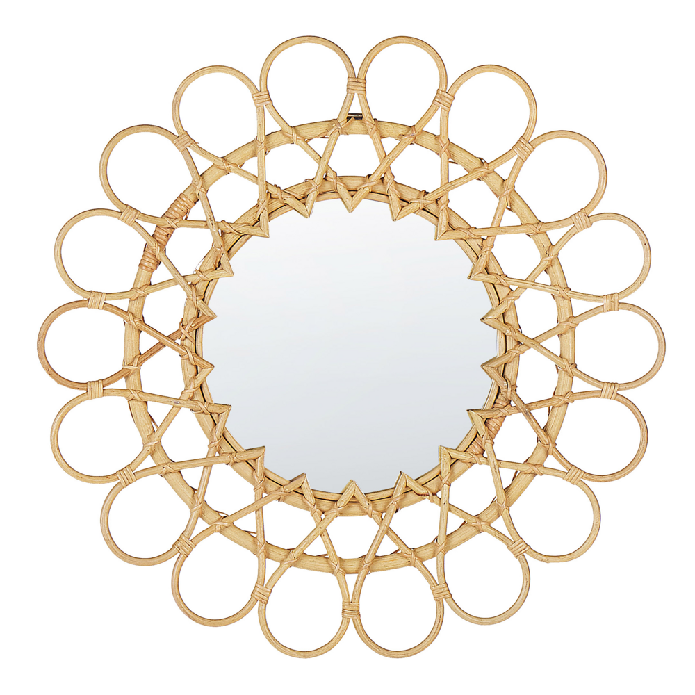 foto del prodotto specchio da parete cornice in rattan naturale ø 60 cm a raggiera da appendere alla decorazione del soggiorno