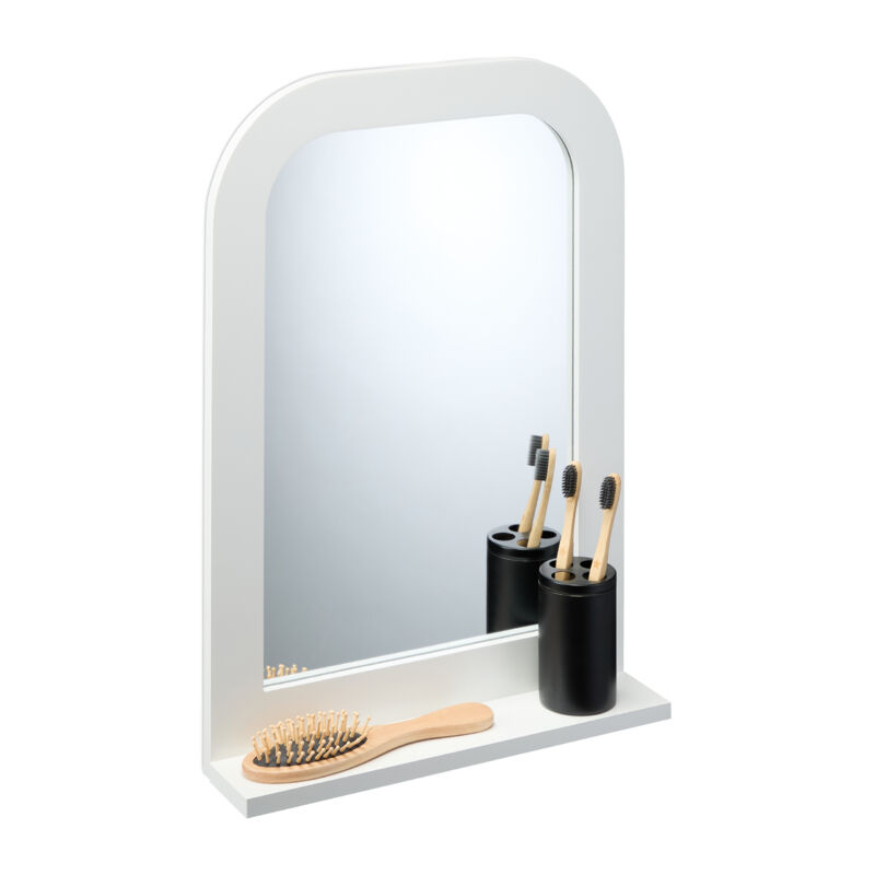 foto del prodotto specchio da parete da bagno, con mensola, specchiera con ripiano portaoggetti, hlp 54x38x8,5 cm, mdf, bianco relaxdays