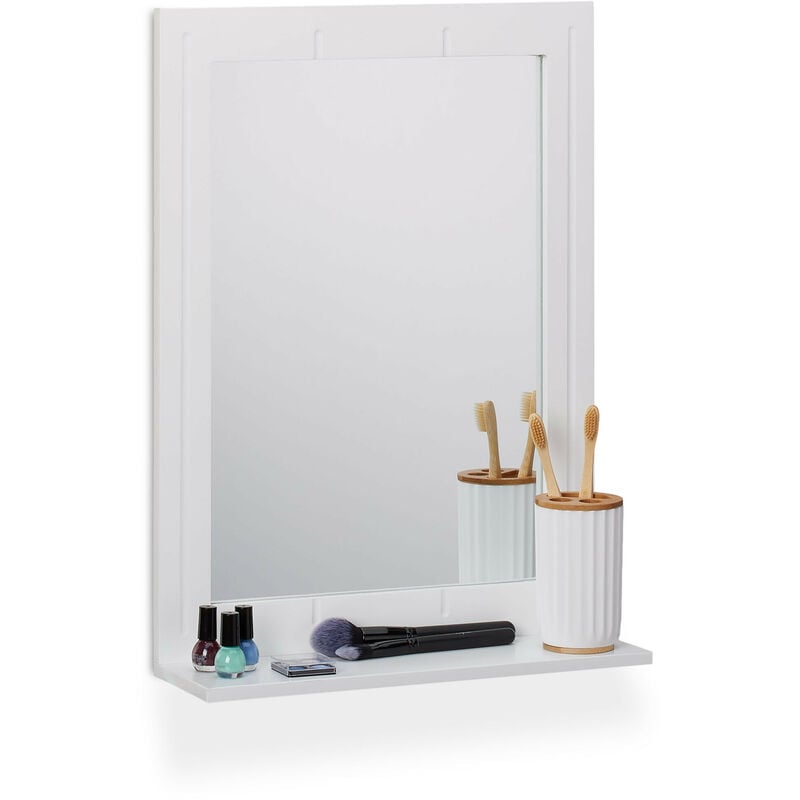foto del prodotto specchio da parete da bagno, con mensola, specchiera rettangolare con ripiano, hlp 55 x 40 x 12 cm, bianco relaxdays
