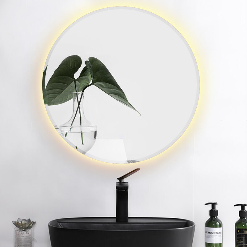 foto del prodotto specchio da parete da bagno , led touch control illuminato, angolo tondo ,con anti nebbia, specchio per il trucco rotondo 80