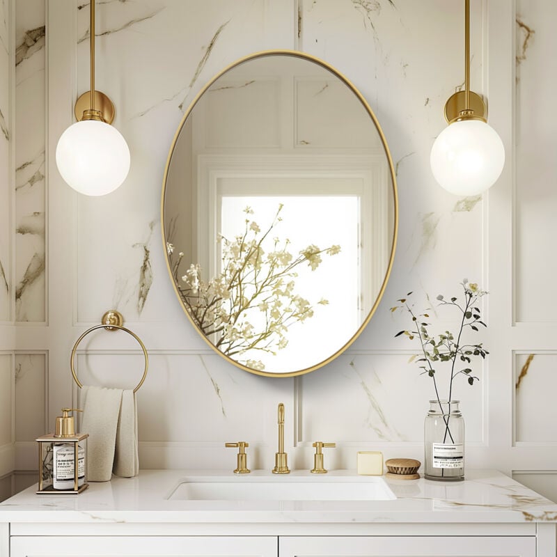 foto del prodotto specchio da parete decorativo ovale 55x76cm specchio cornice oro vetro hd specchio ingresso bagno