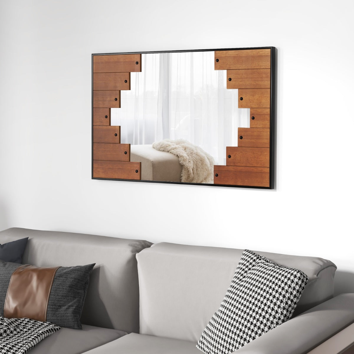 foto del prodotto specchio da parete decorativo rettangolare grande specchio da parete 100x66 cm con tasti del pianoforte cornice gancio a due vie per soggiorno nero 20 0009775