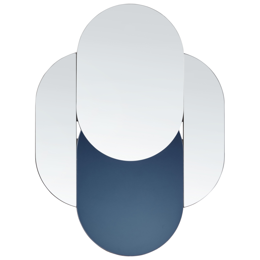 foto del prodotto specchio da parete di forma irregolare con ganci in vetro e mdf argento e blu stile moderno