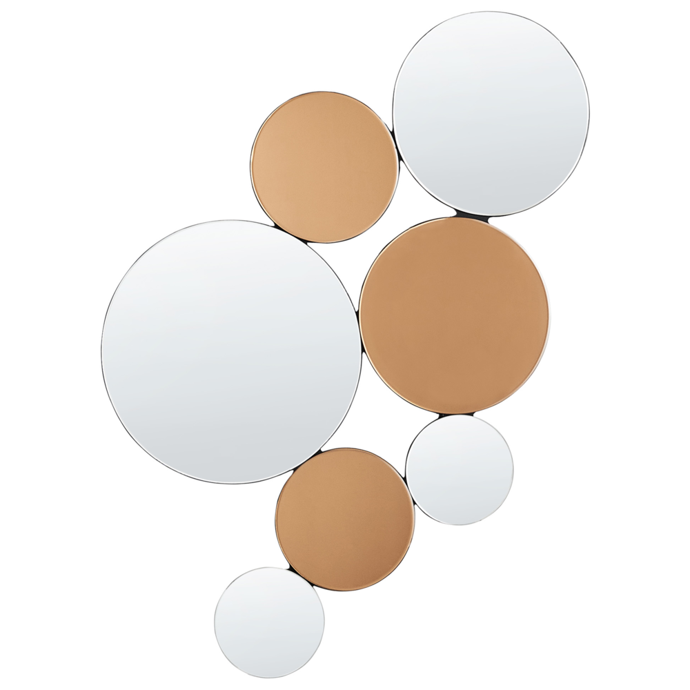 foto del prodotto specchio da parete di forma irregolare e rotonda in vetro e mdf argento e rame stile moderno