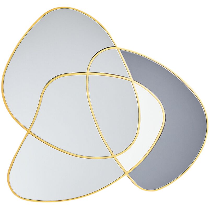 foto del prodotto specchio da parete di forma irregolare in stile art d co con cornice dorata e vetro colorato, oro tailly