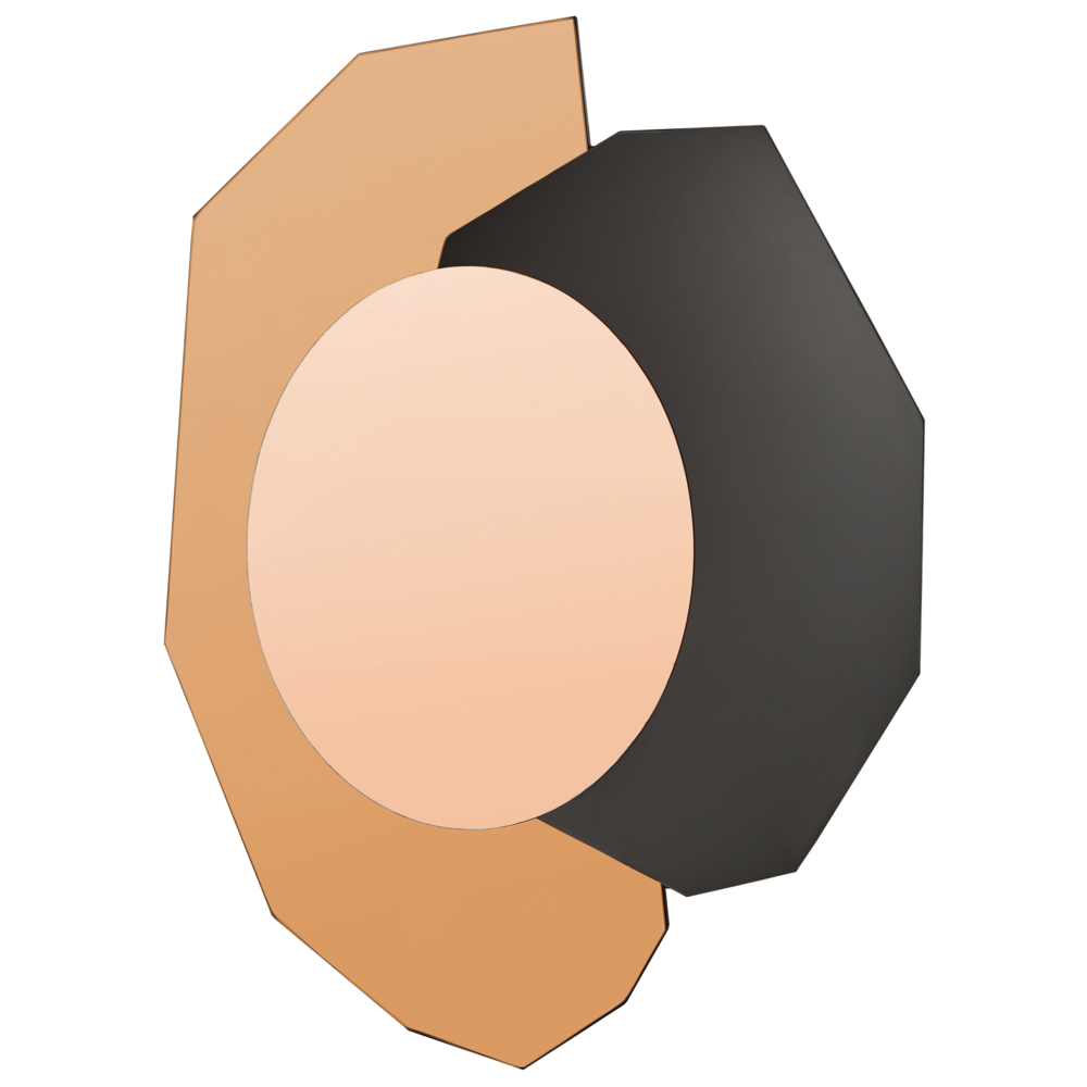 foto del prodotto specchio da parete di forma irregolare in vetro e mdf rosa dorato stile moderno