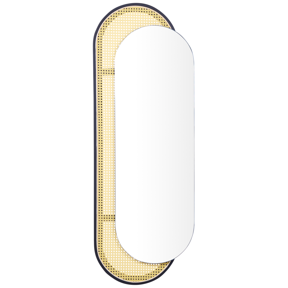 foto del prodotto specchio da parete di forma ovale con cornice in rattan e metallo nero 51 x 143 cm soggiorno camera da letto
