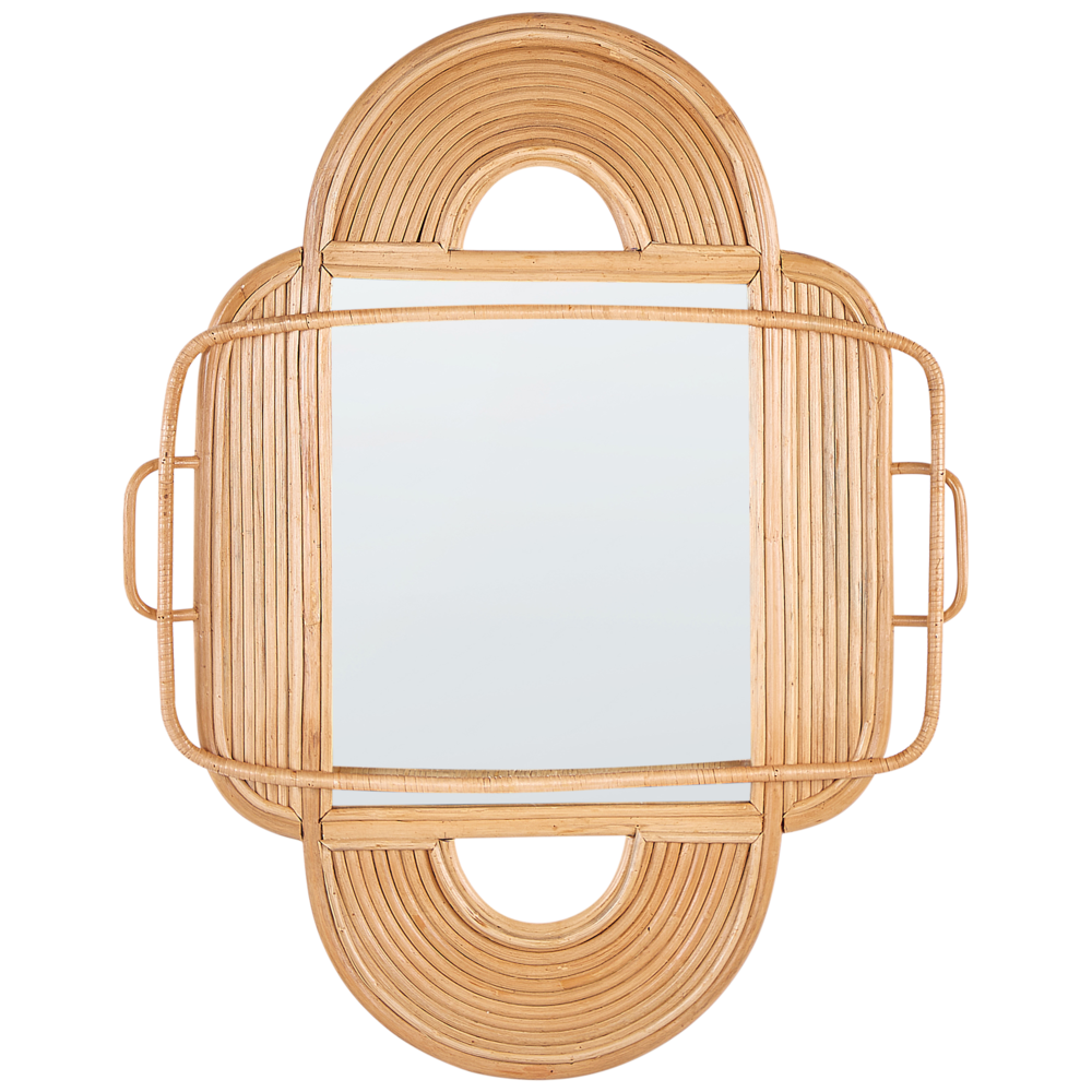 foto del prodotto specchio da parete in legno chiaro rattan 70 x 90 cm da appendere home decor design ovale soggiorno corridoio camera da letto boho moderno