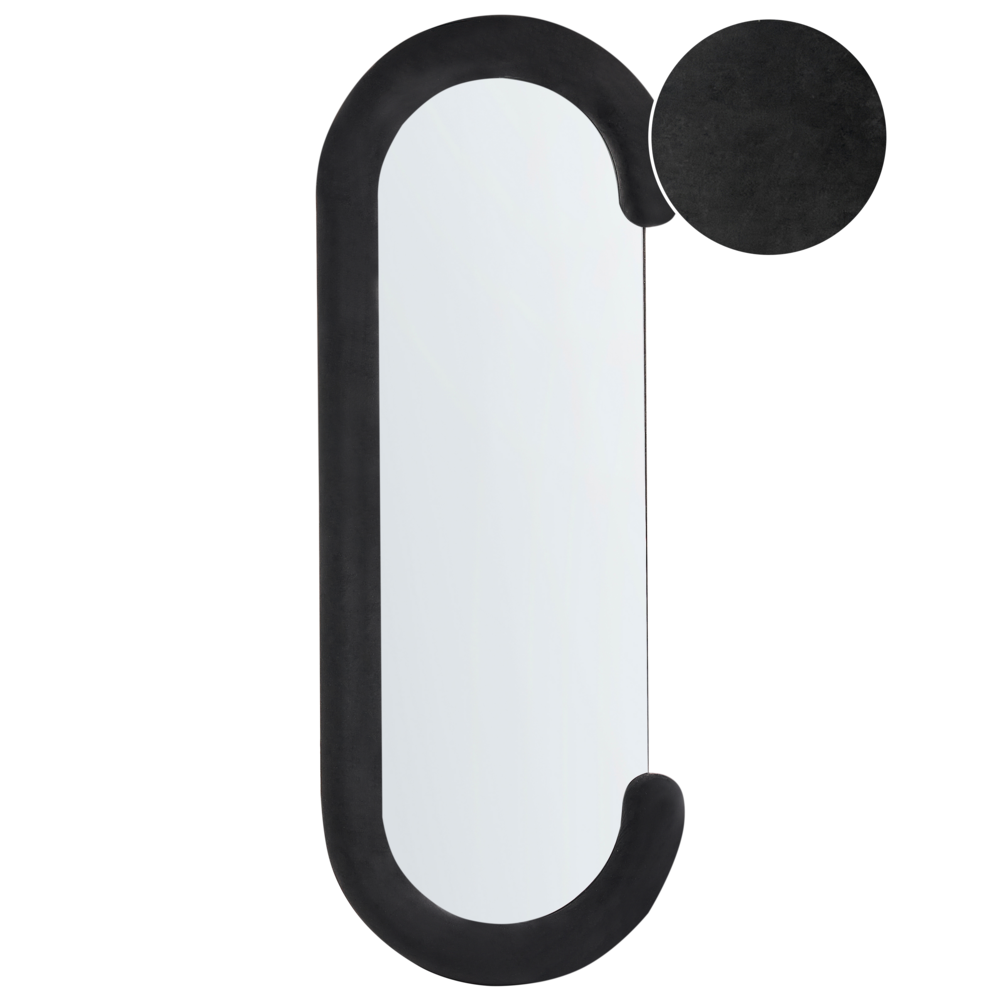 foto del prodotto specchio da parete in mdf nero con cornice in vetro 54 x 158 cm forma irregolare decorativo a parete pezzo d'arredo in stile moderno