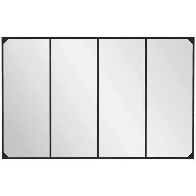 foto del prodotto specchio da parete in stile industriale con 4 ganci. in vetro multistrato. metallo e mdf. 109x2x69 cm. nero