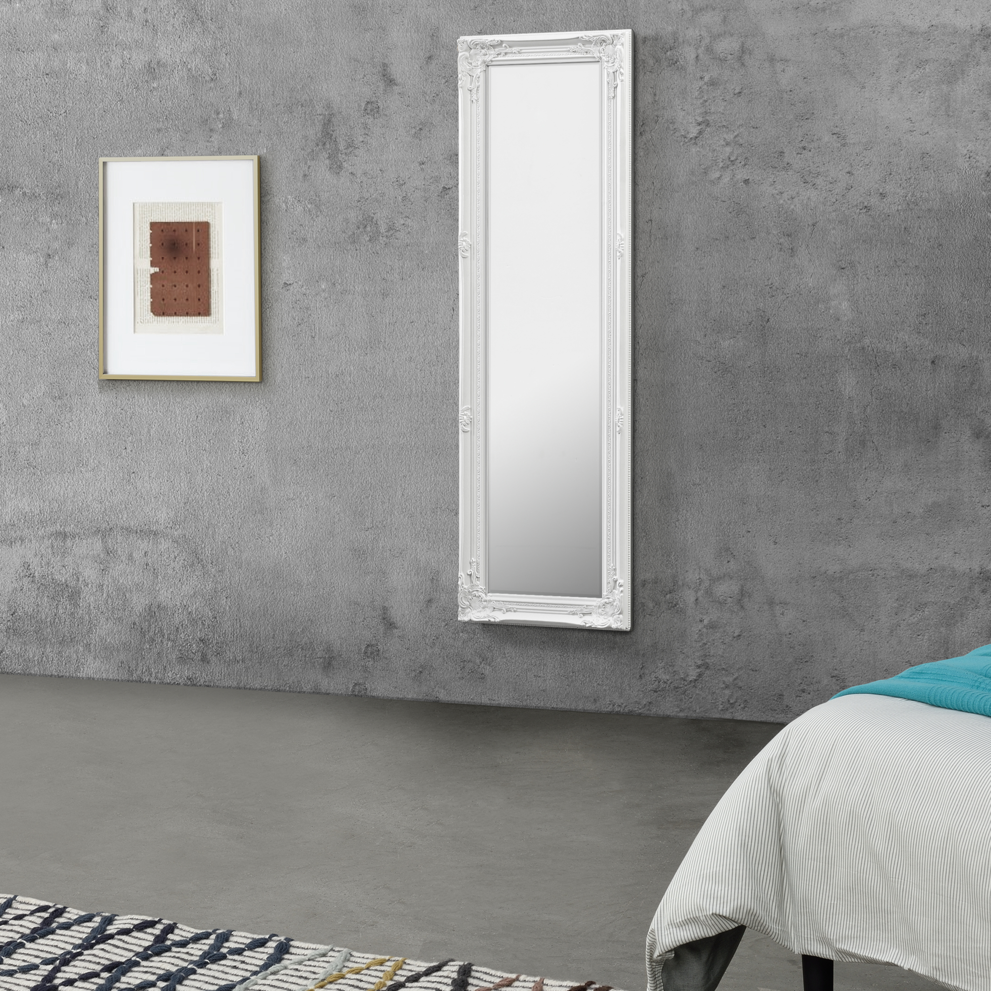 foto del prodotto specchio da parete livorno stile barocco montaggio verticale o orizzontale 132x42 cm bianco en.casa 