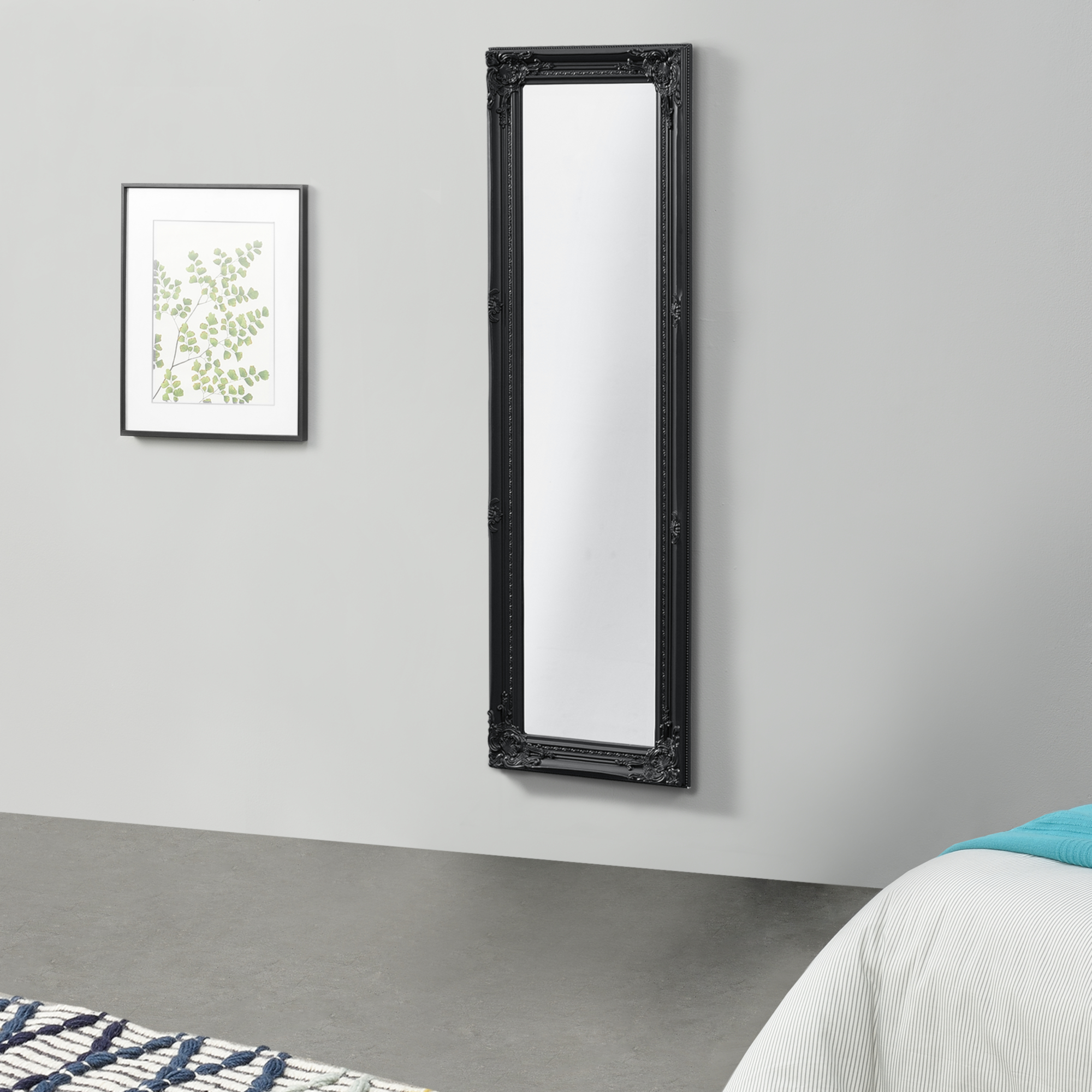 foto del prodotto specchio da parete livorno stile barocco montaggio verticale o orizzontale 132x42 cm nero en.casa 