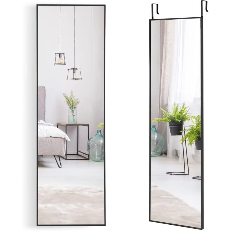 foto del prodotto specchio da parete lungo, specchio da terra appendere con cornice in lega di alluminio e ganci, per camera da letto e soggiorno, 120 x 37 cm nero 