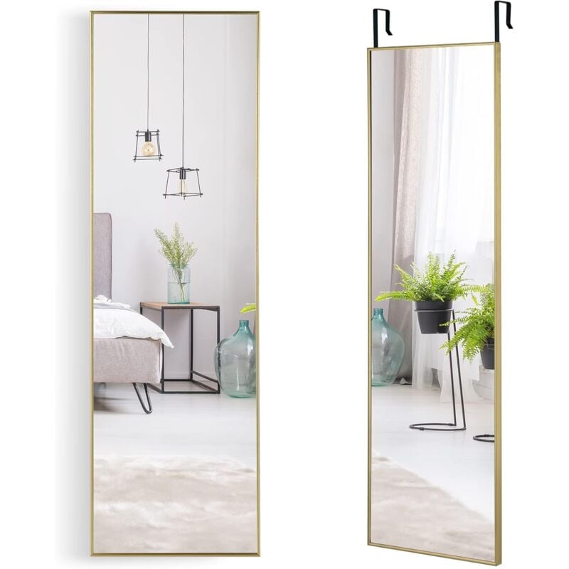 foto del prodotto specchio da parete lungo, specchio da terra appendere con cornice in lega di alluminio e ganci, per camera da letto e soggiorno, 120 x 37 cm oro 