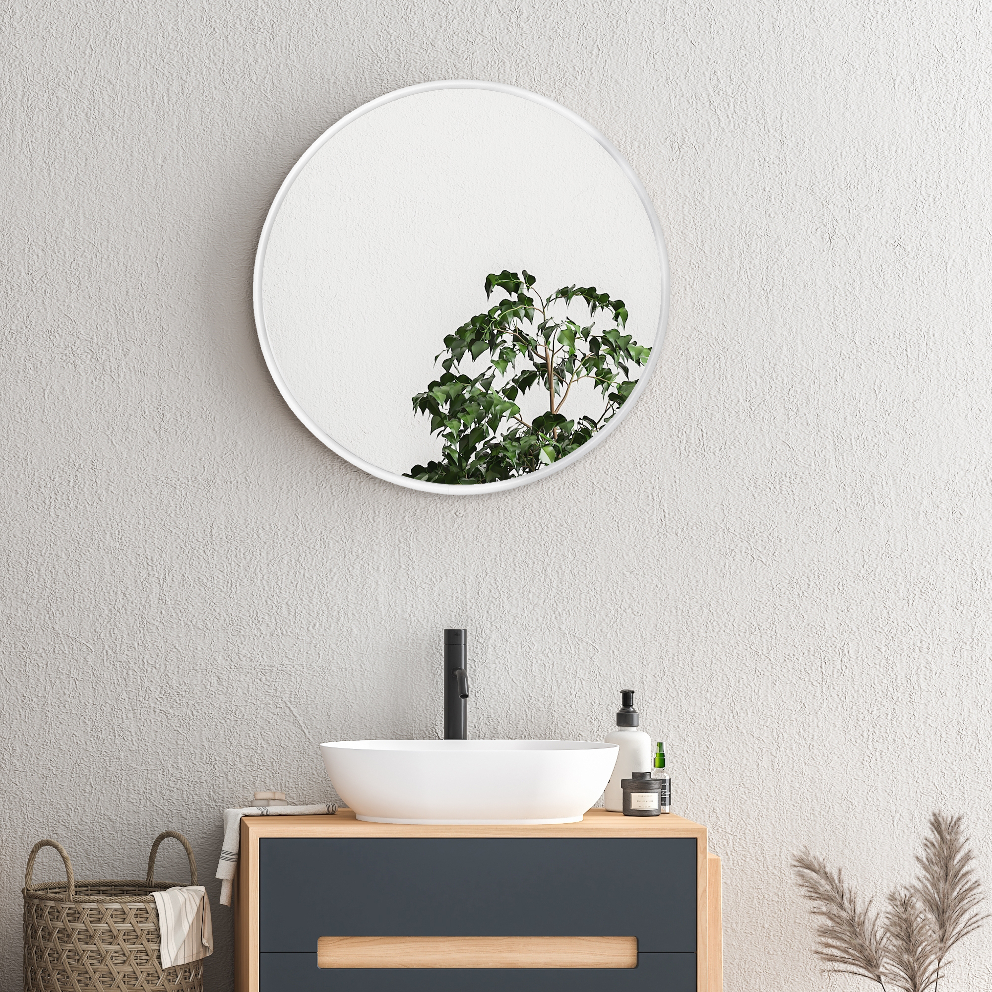 foto del prodotto specchio da parete ordona rotondo 50 cm bianco opaco en.casa 