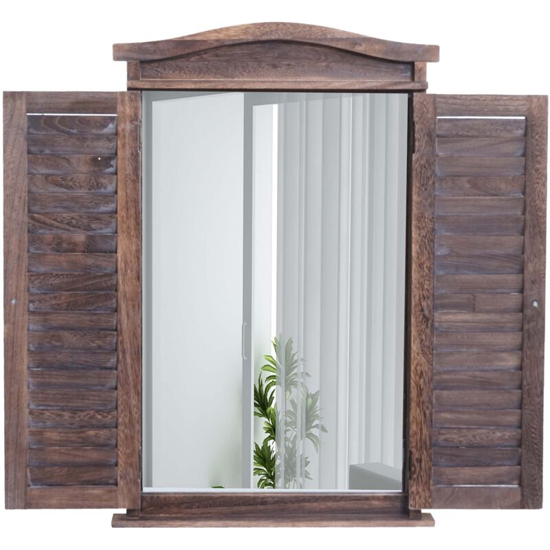 foto del prodotto specchio da parete per bagno di design con finestra con persiane 71x46x5 cm in marrone invecchiato 040003702