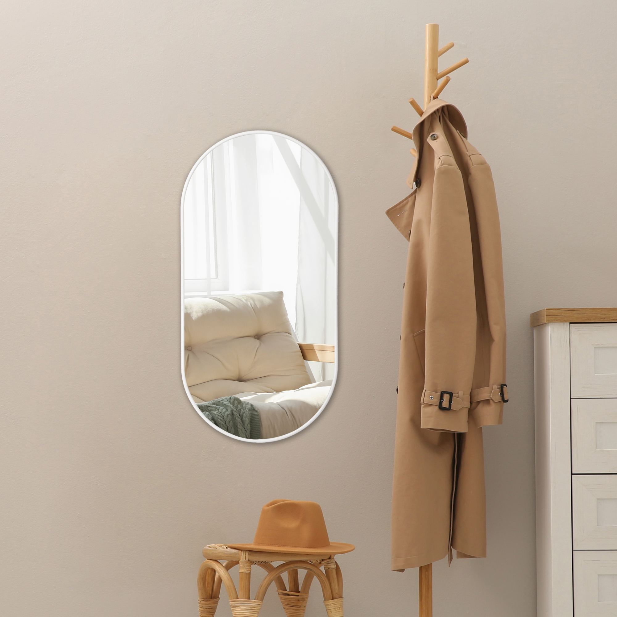 foto del prodotto specchio da parete picciano ovale 40 x 80 cm bianco opaco en.casa 