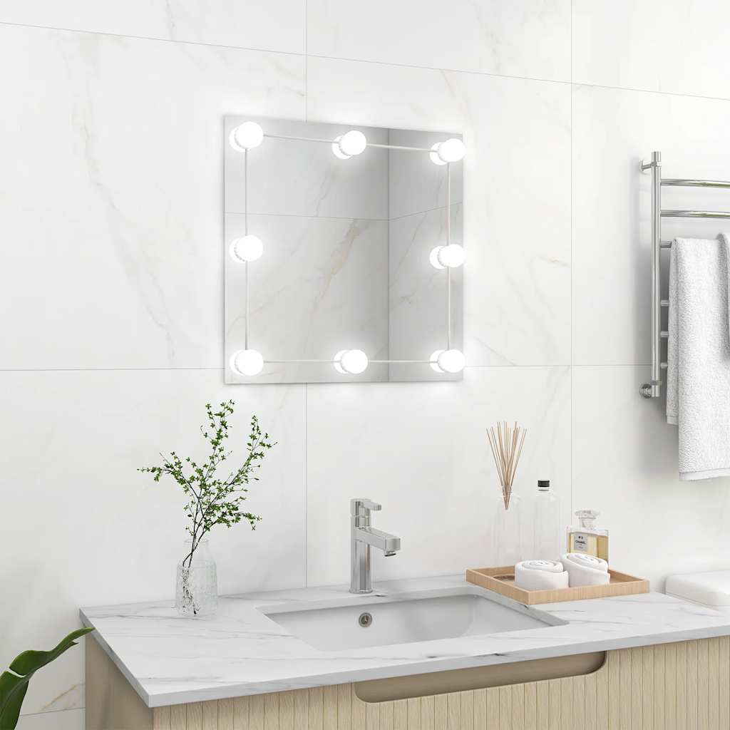 foto del prodotto specchio da parete quadrato con luci led in vetro cod mxl 67815