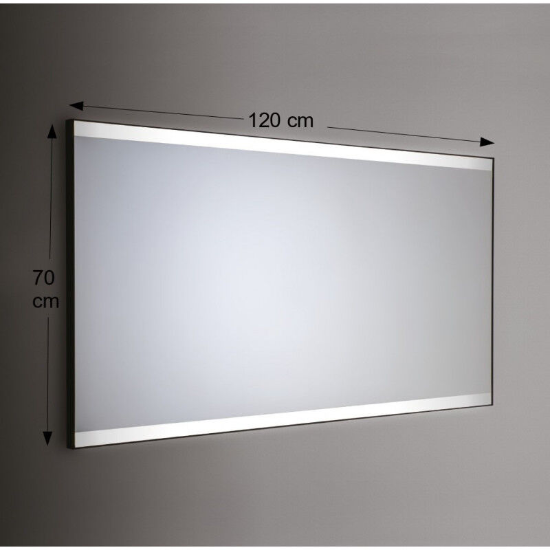 foto del prodotto specchio da parete retroilluminato a led rettangolare 120x70 cm spessore 4 mm cornice bianco