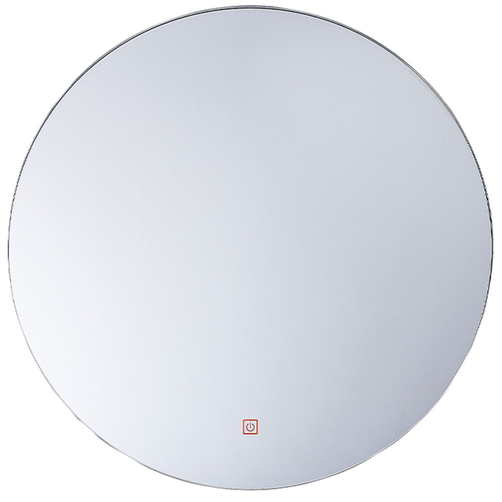 foto del prodotto specchio da parete rotondo argento 60 cm luci led sistema antiappannamento accessori bagno