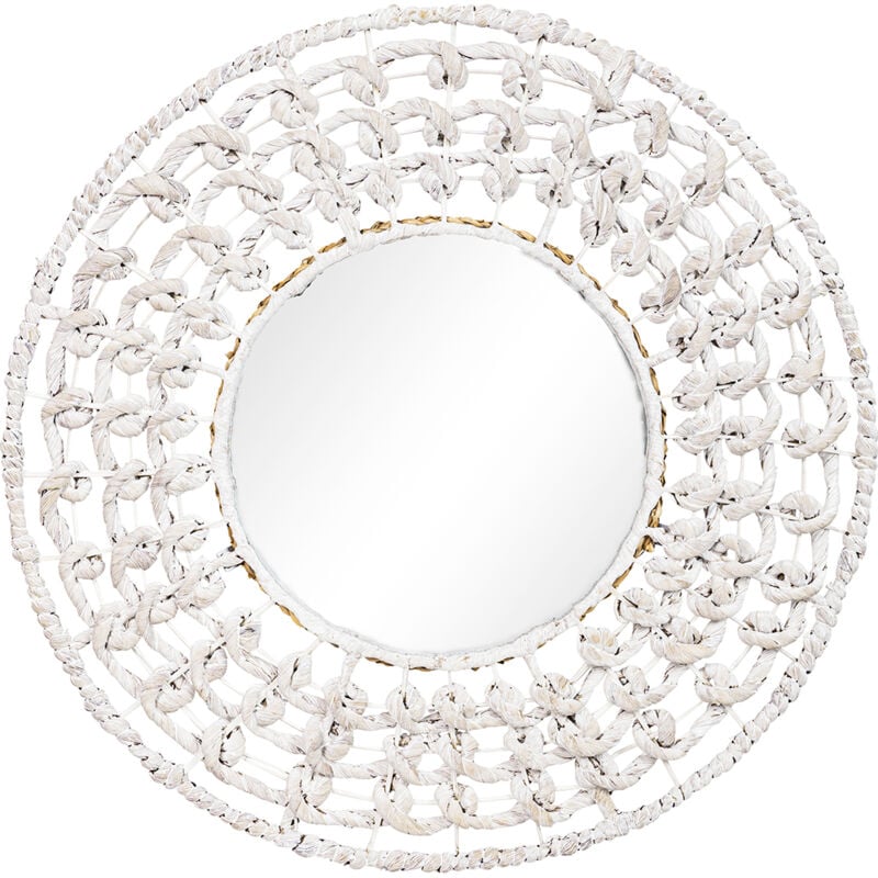 foto del prodotto specchio da parete rotondo bianco boho bali 60 cm lenai bianco