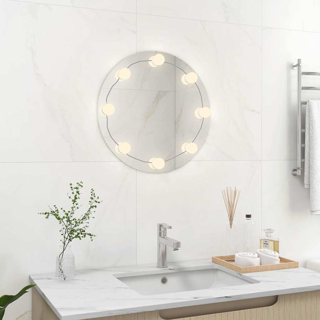 foto del prodotto specchio da parete rotondo con luci led in vetro cod mxl 51265