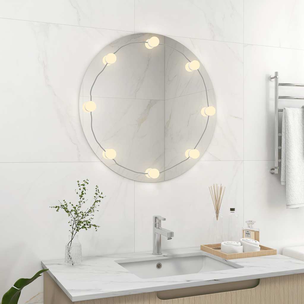 foto del prodotto specchio da parete rotondo con luci led in vetro cod mxl 54325