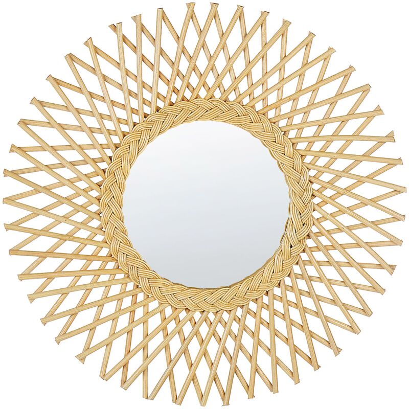foto del prodotto specchio da parete rotondo moderno con cornice in rattan 60 cm chiaro tagolu