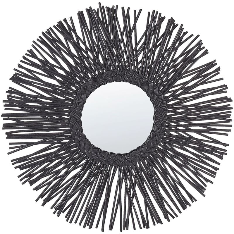 foto del prodotto specchio da parete rotondo moderno con cornice in rattan 60 cm nero kalasin