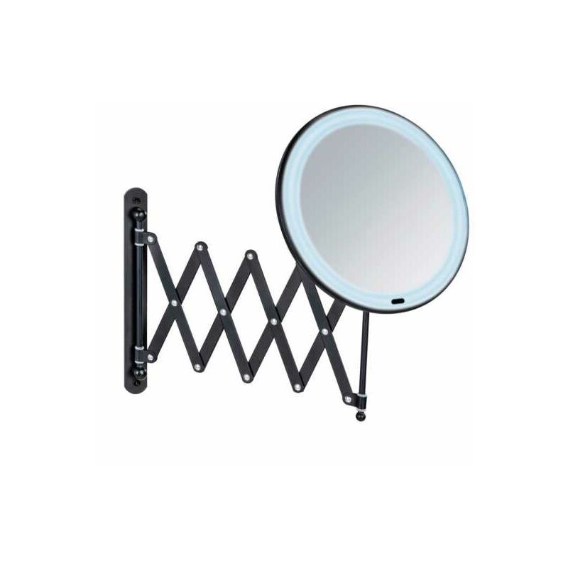 foto del prodotto specchio da parete telescopico led barona, specchio da trucco estensibile con illuminazione led e ingrandimento 5x, accensione spegnimento tramite