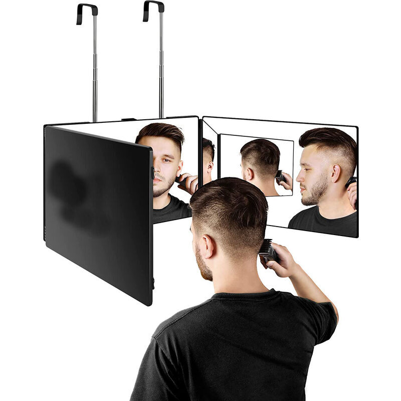 foto del prodotto specchio da parrucchiere a 360 , specchio da parrucchiere a 3 lati, specchio da appendere portatile, altezza regolabile, specchio per trucco