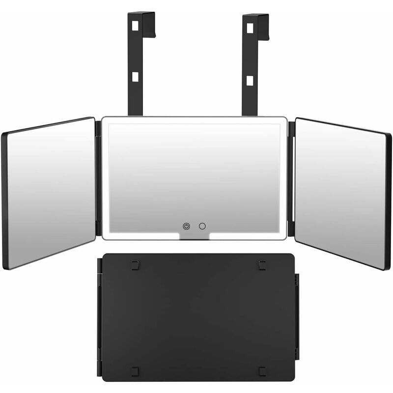 foto del prodotto specchio da parrucchiere a 360 , specchio da parrucchiere su 3 lati, specchio autotagliato con modalit a 3 luci, altezza regolabile per trucco,