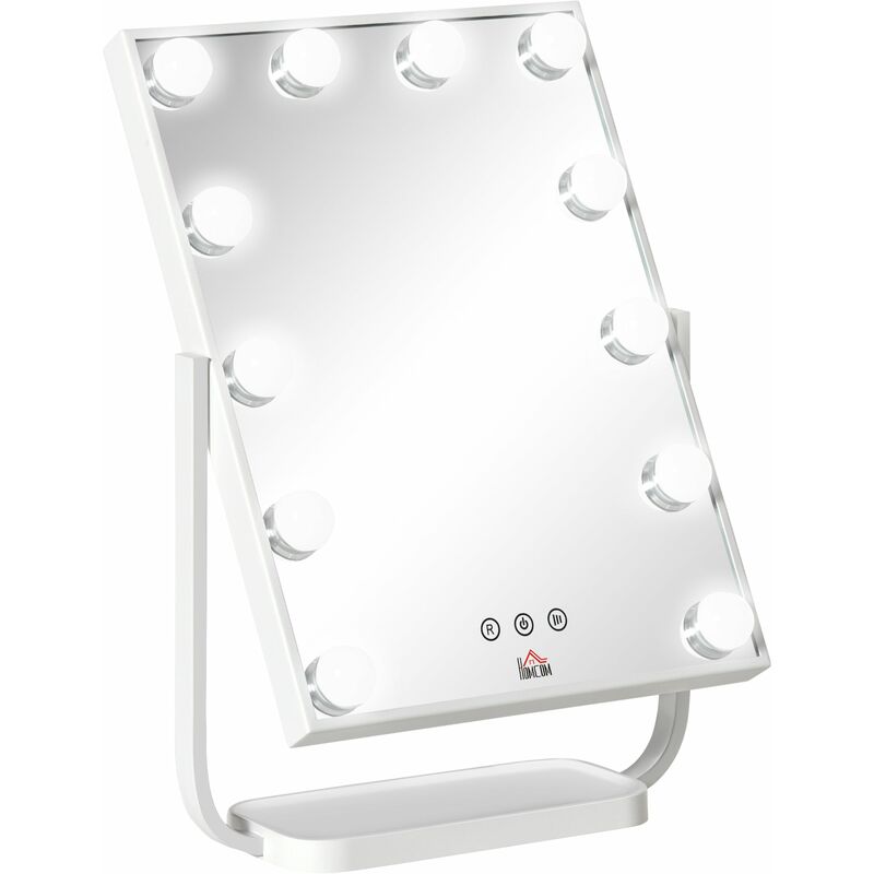 foto del prodotto specchio da tavolo con led 32,8x11x47,4 cm per trucco make up bianco