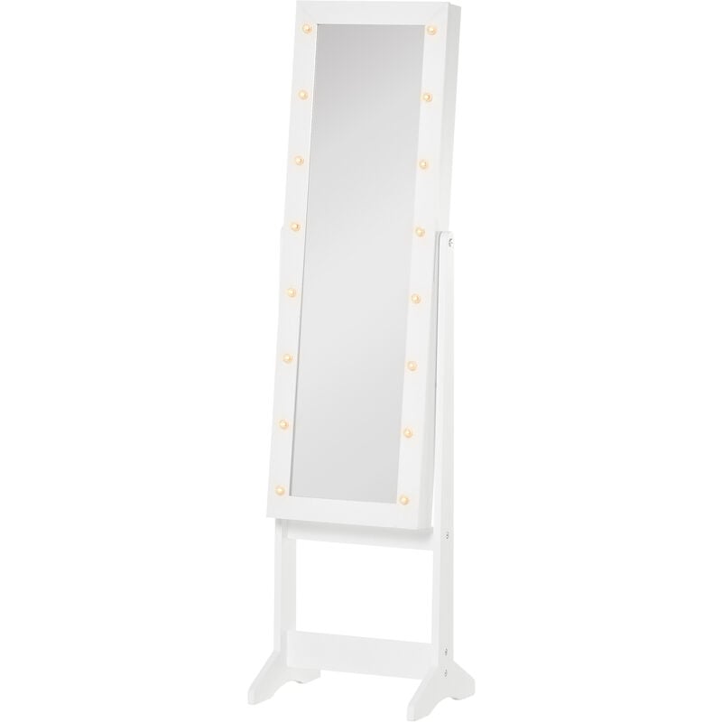 foto del prodotto specchio da terra armadio portagioie regolabile e luci led bianco 36x30x136 cm