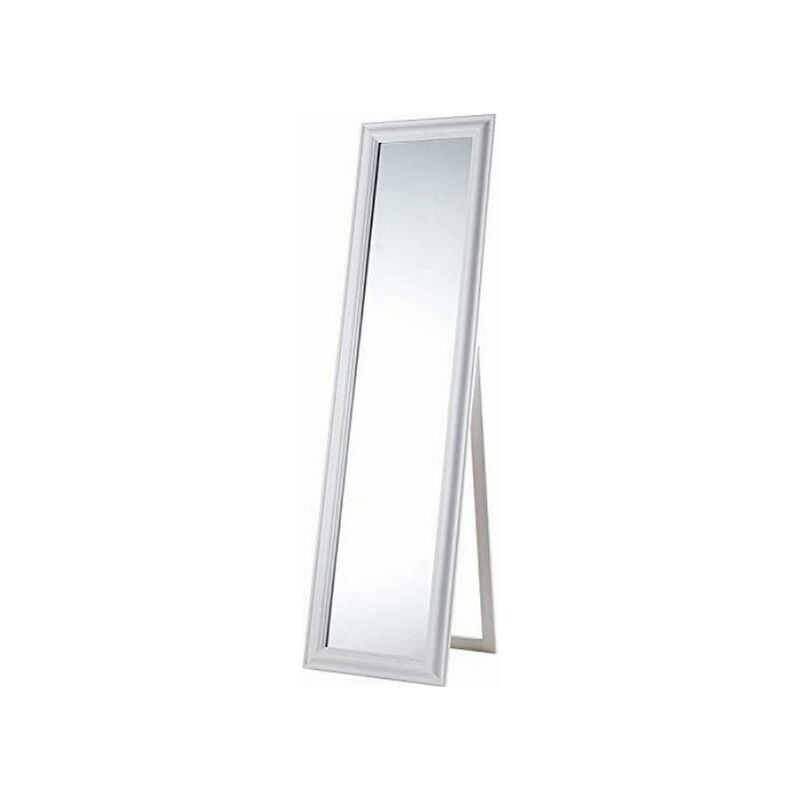 foto del prodotto specchio da terra con inclinazione regolabile in legno bianco opaco, specchiera in stile shabby chic dimensioni 43,4x4.5x163 cm baroni home