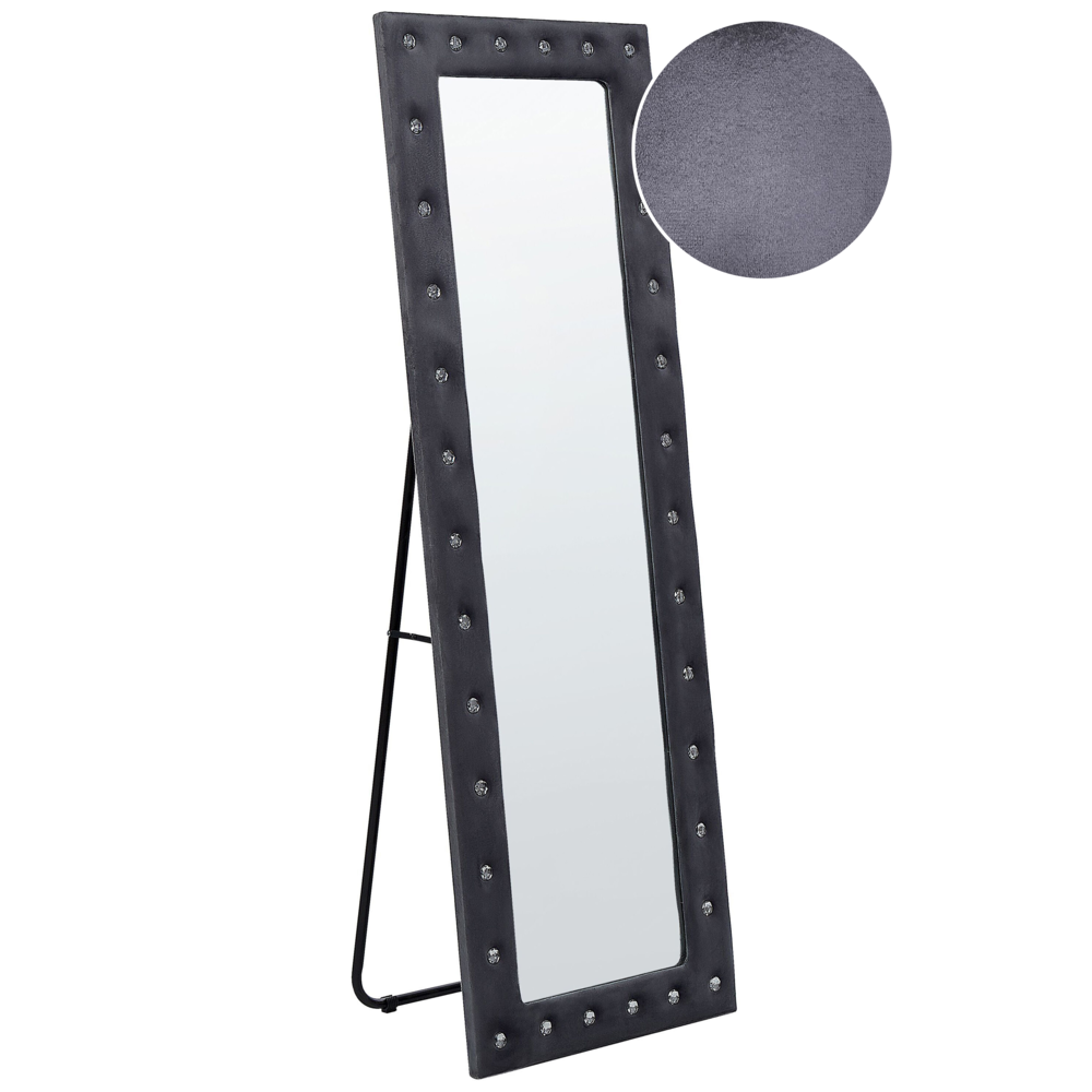 foto del prodotto specchio da terra in velluto grigio 50 x 150 cm cornice decorativa strass con supporto glamour da terra sospeso per armadio camera da letto soggiorno