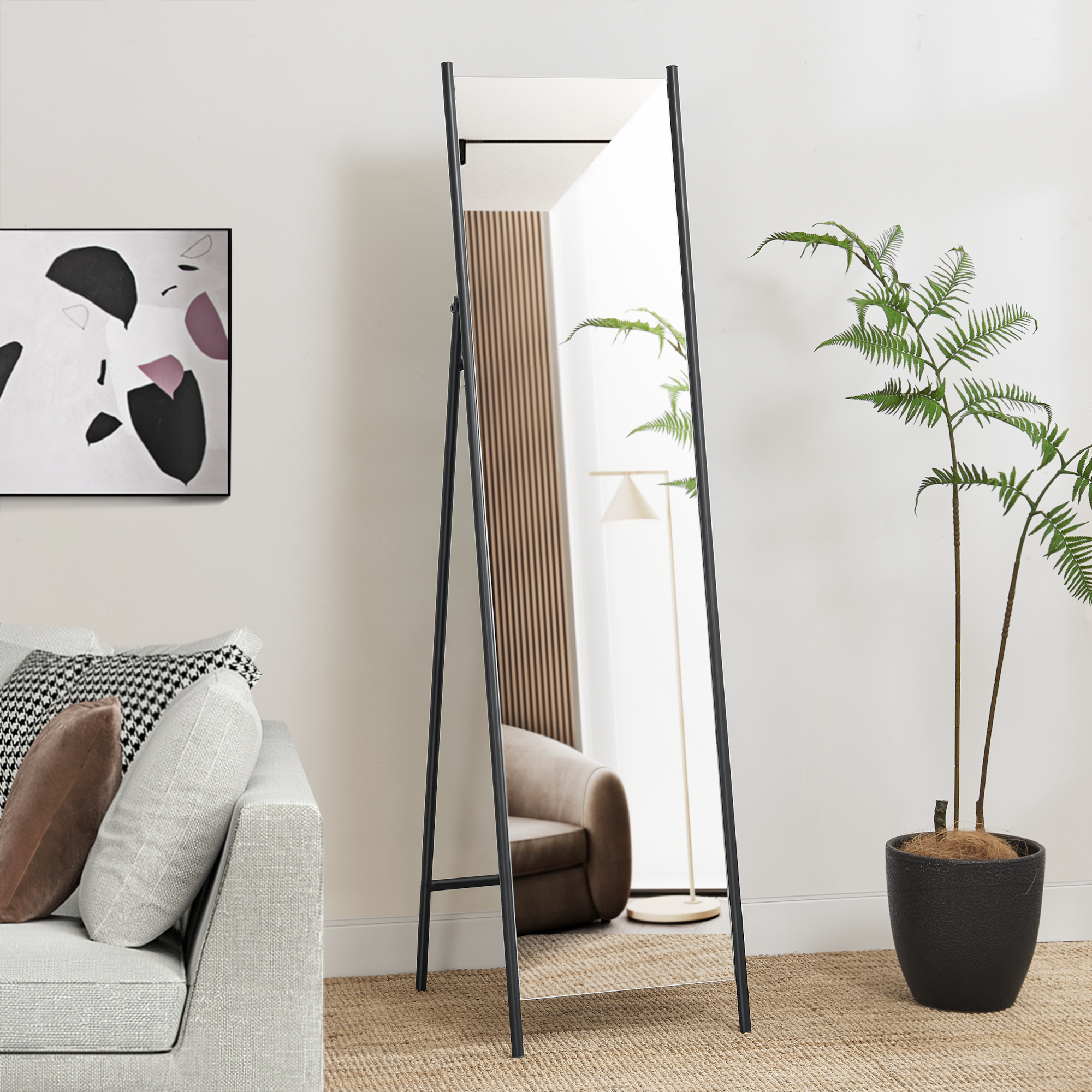 foto del prodotto specchio da terra martano a figura intera 150 x 37,5 cm nero en.casa 